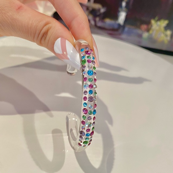 Transparent acrylic cuff bracelet with mixed Swarovski crystals rhinestones - Picture 11 of 11